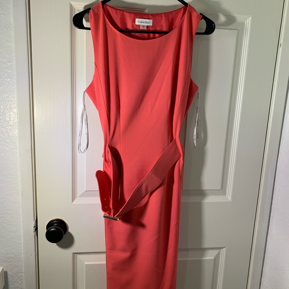Calvin Klein Coral Sleeveless Dress Size: 8